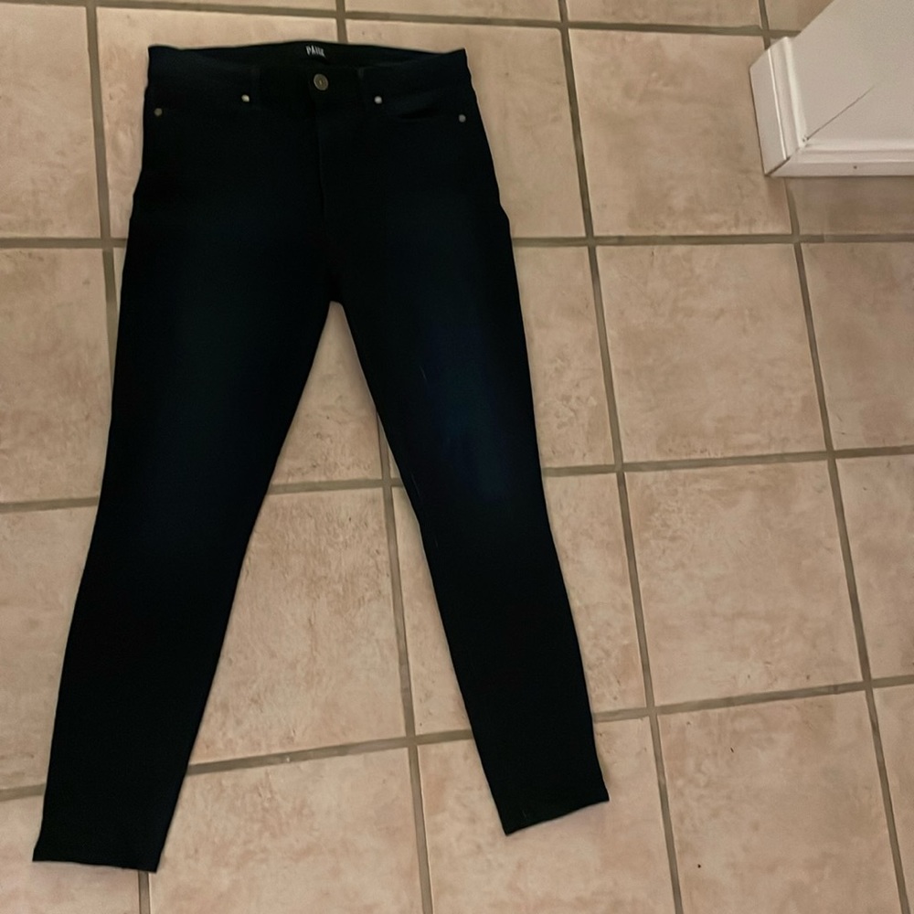 PAIGE dark denim, hoxton ankle. Worn and washed once.